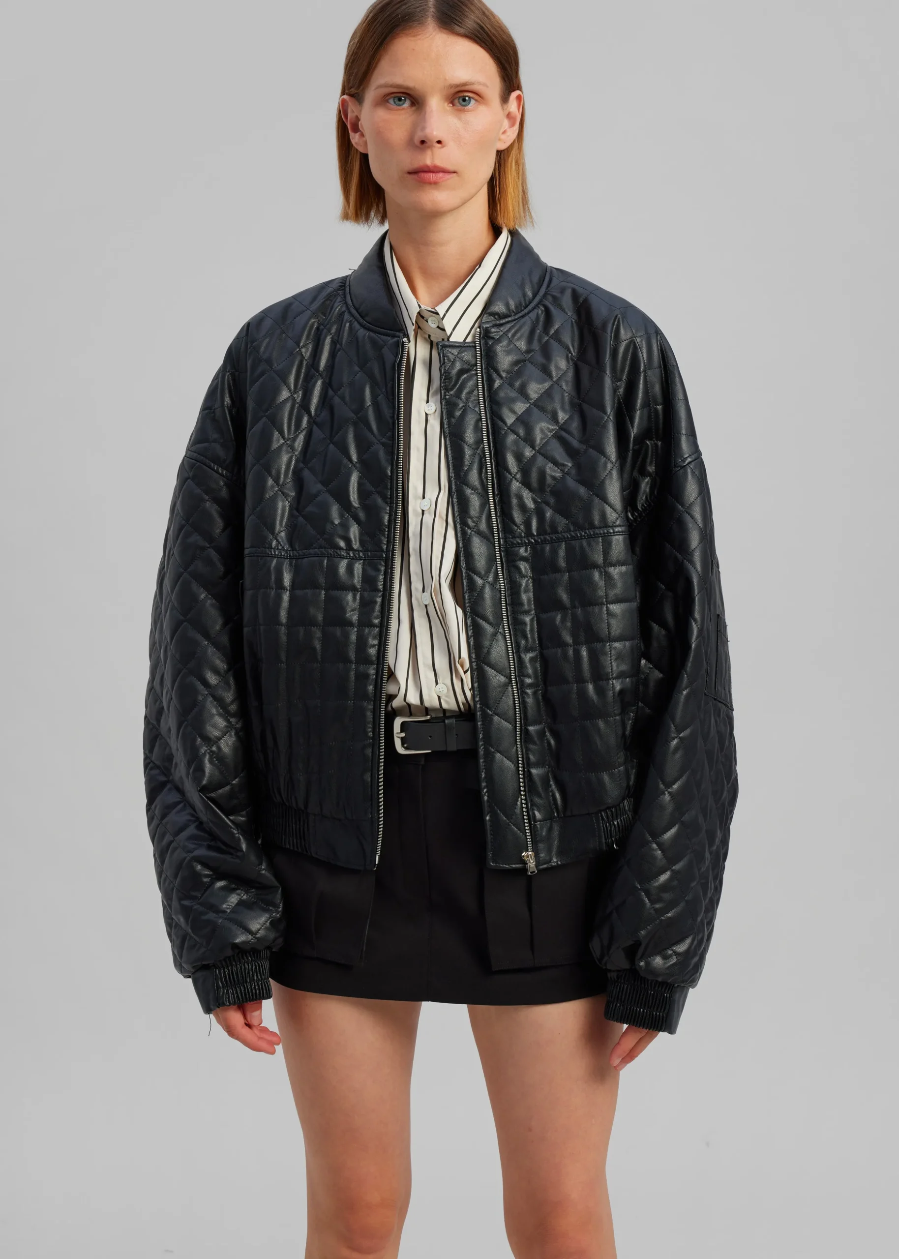 Alma Quilted Faux-Leather Bomber