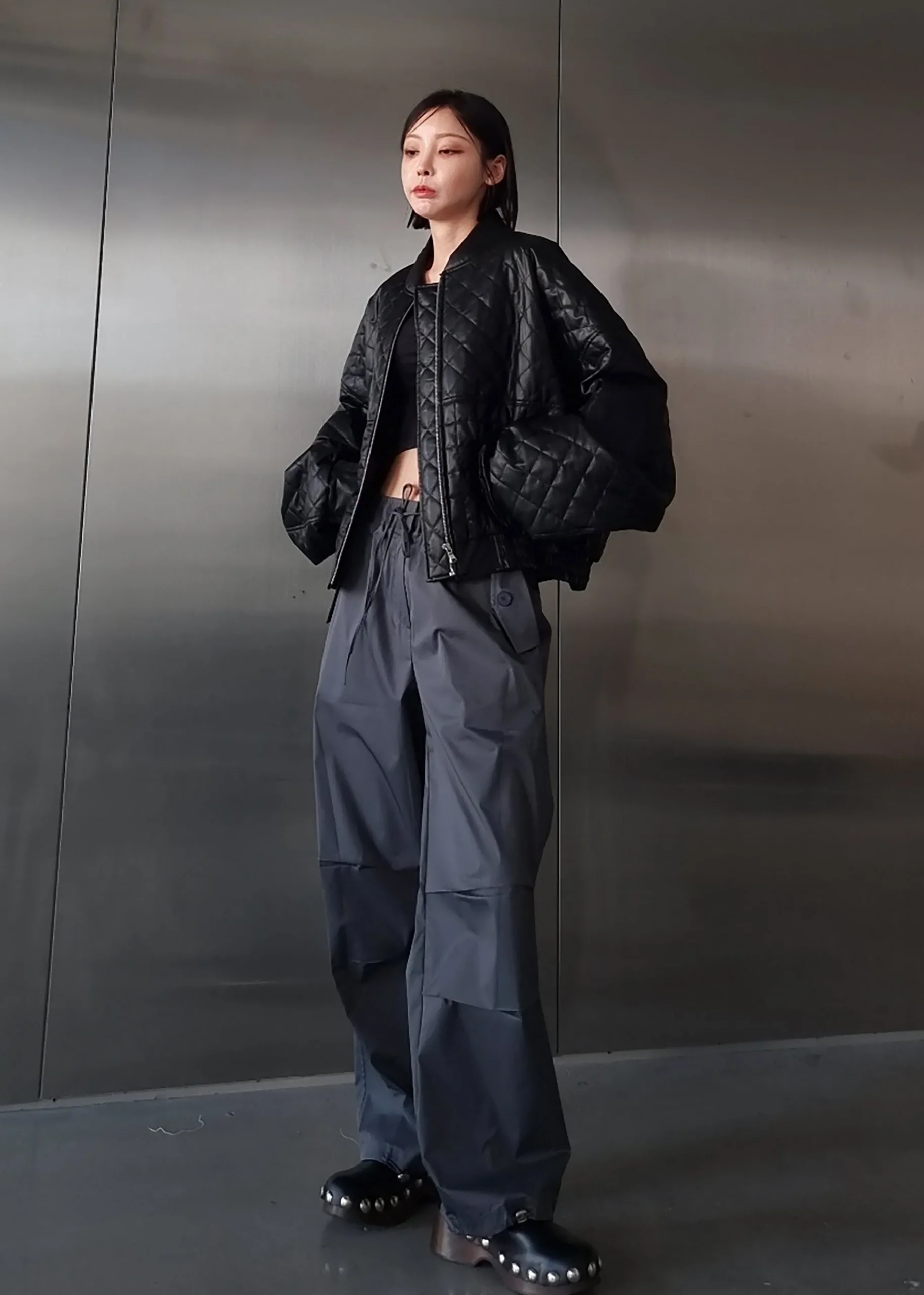 Alma Quilted Faux-Leather Bomber