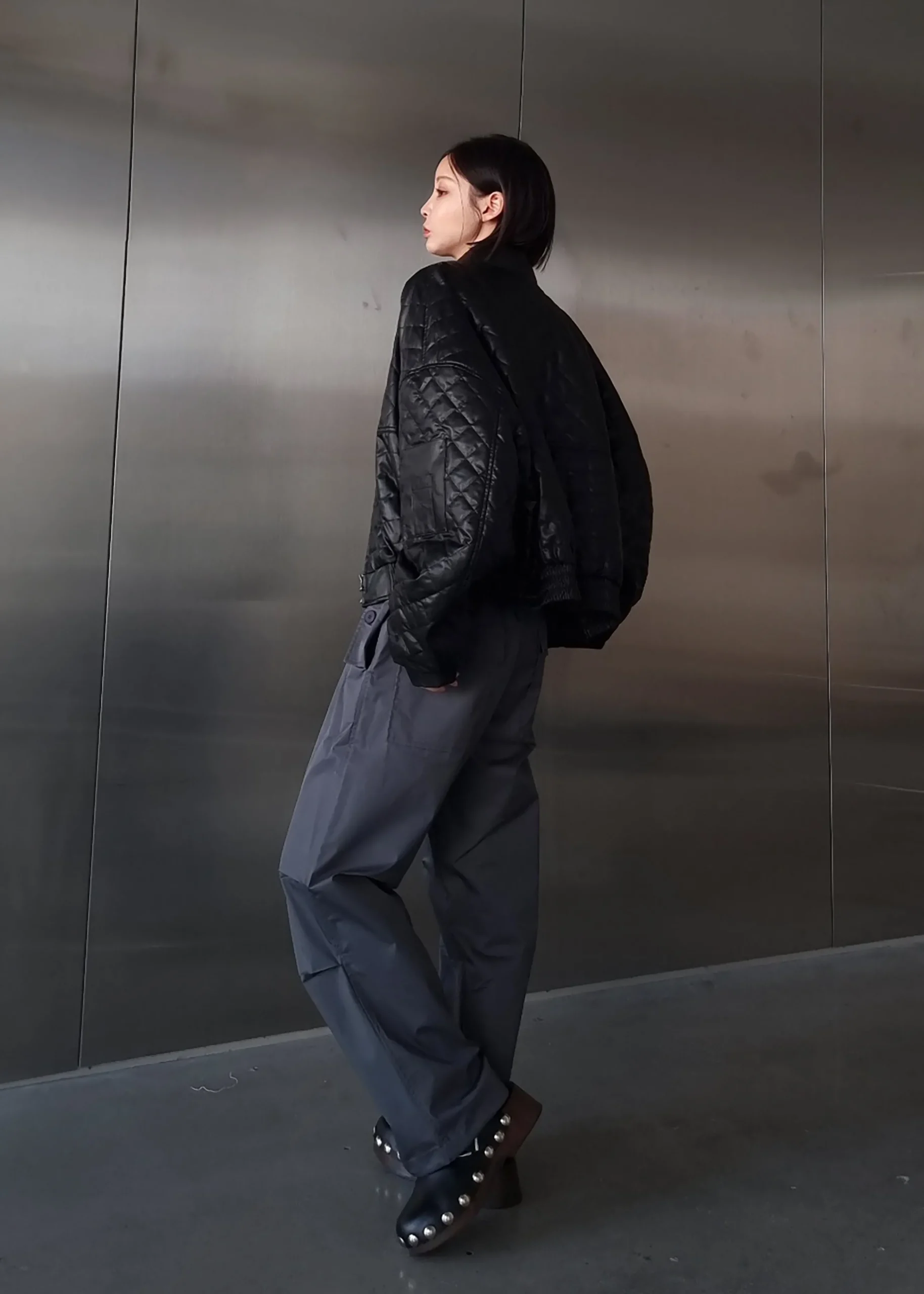 Alma Quilted Faux-Leather Bomber