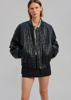 Alma Quilted Faux-Leather Bomber