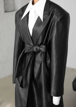 Connie Faux Leather Belted Trench Coat