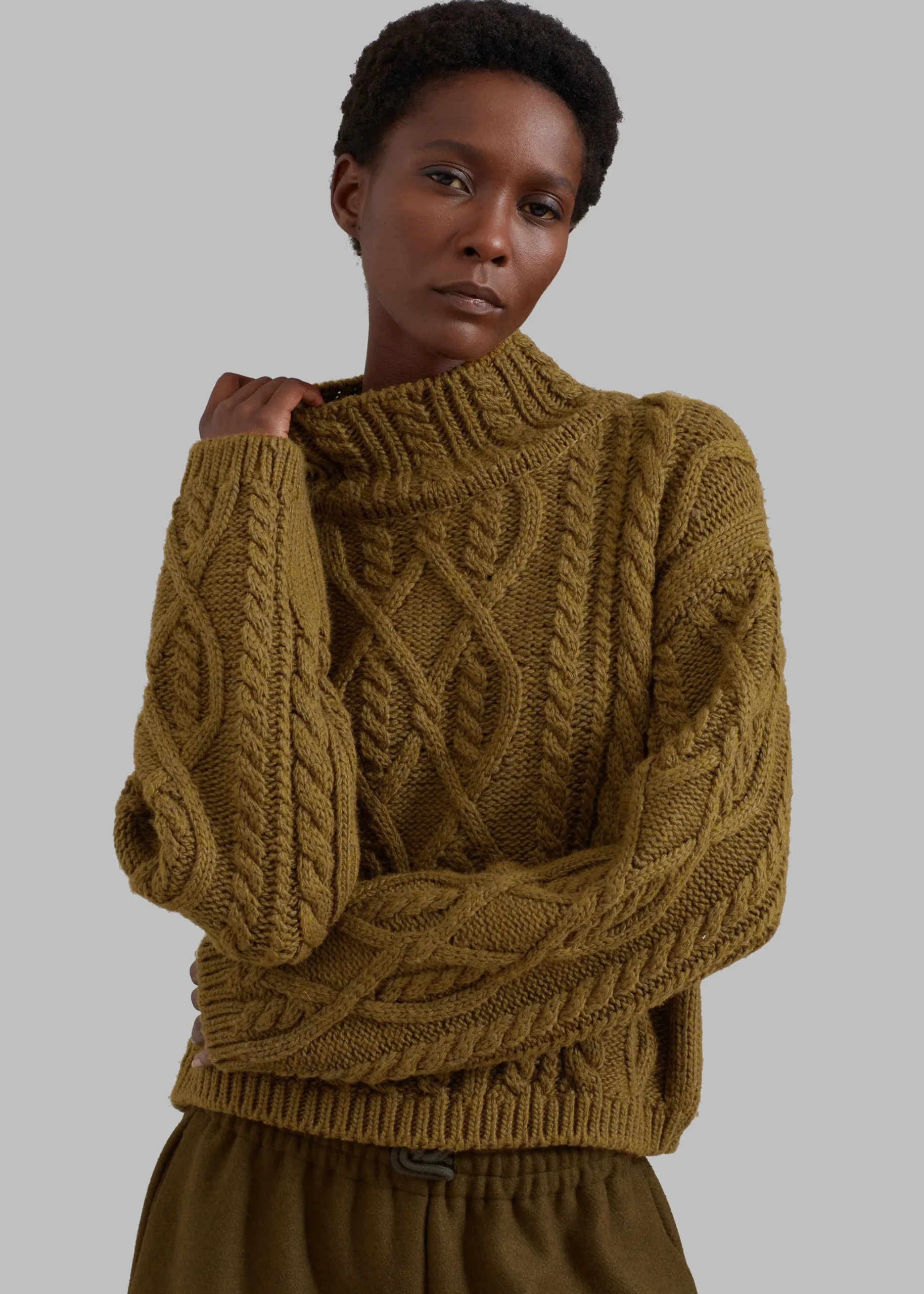 Devi Cable-Knit Mock Neck Sweater