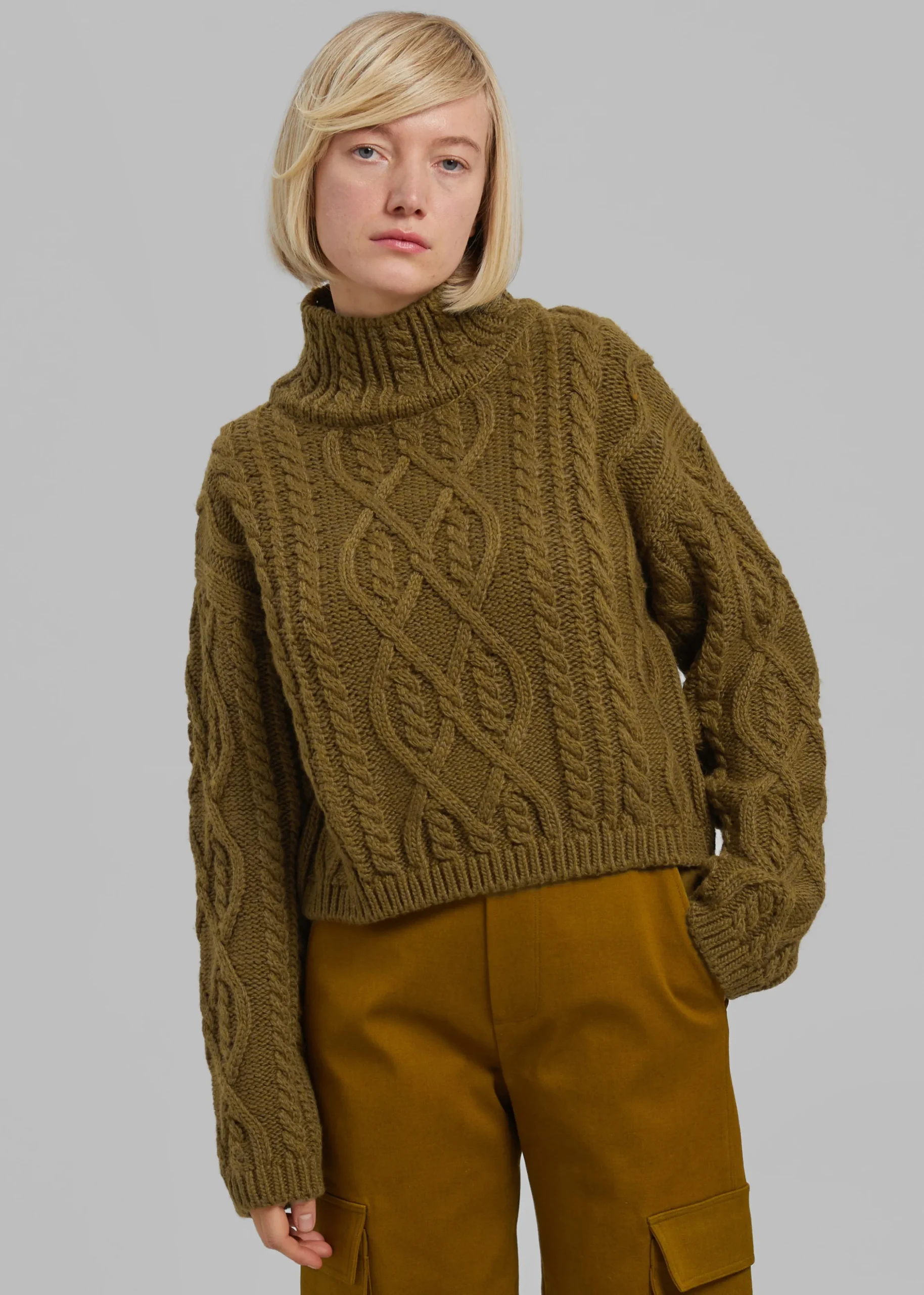 Devi Cable-Knit Mock Neck Sweater