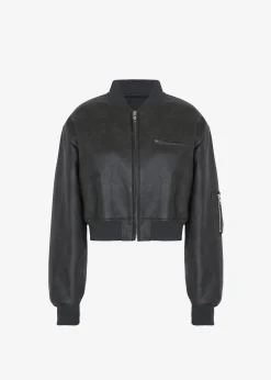 Gae Faux Leather Cropped Bomber