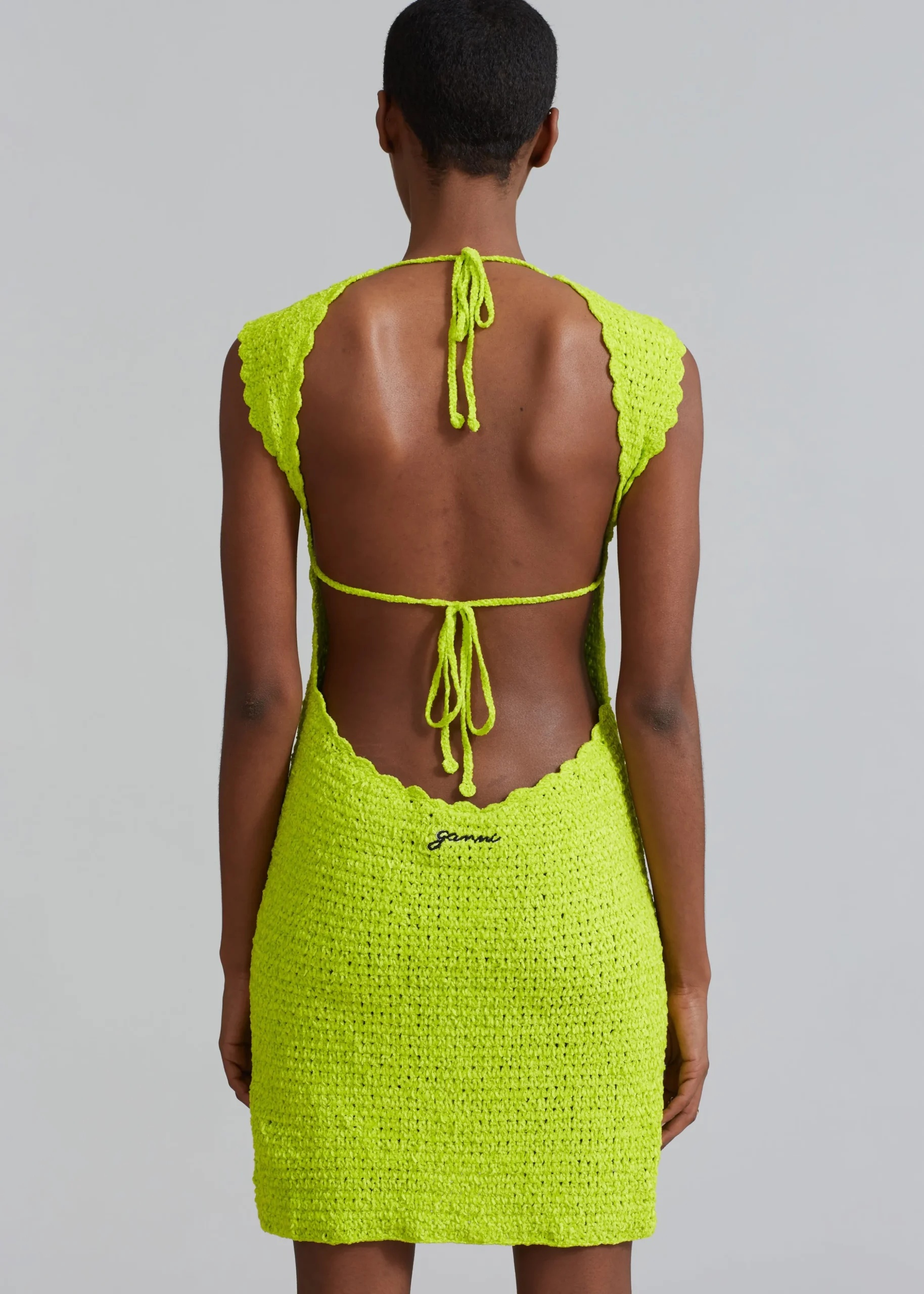 Ganni Velvet Crochet Open Back Mini Dress