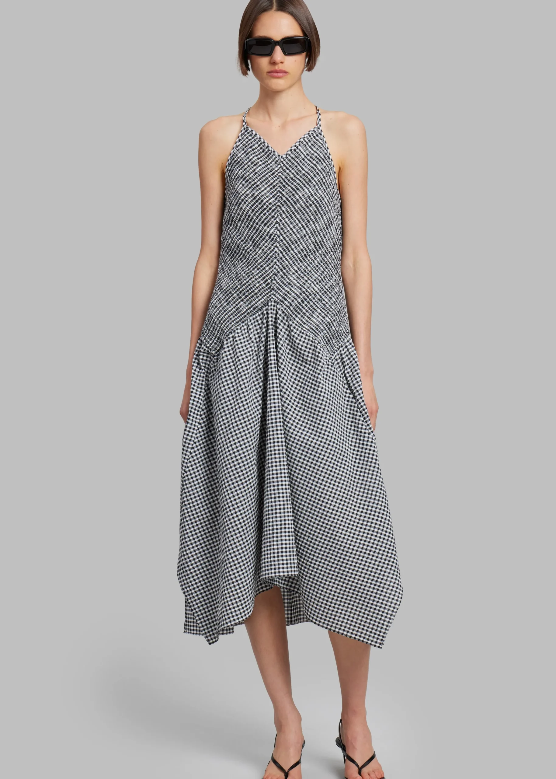 Proenza Schouler White Label Gingham Seersucker Smocked Dress