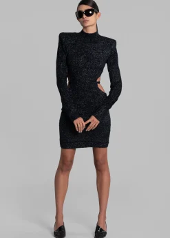 Rotate Glitter Knit Padded Shoulder Dress