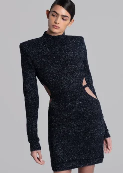 Rotate Glitter Knit Padded Shoulder Dress