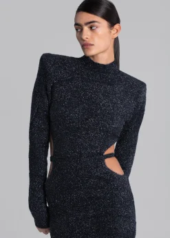 Rotate Glitter Knit Padded Shoulder Dress
