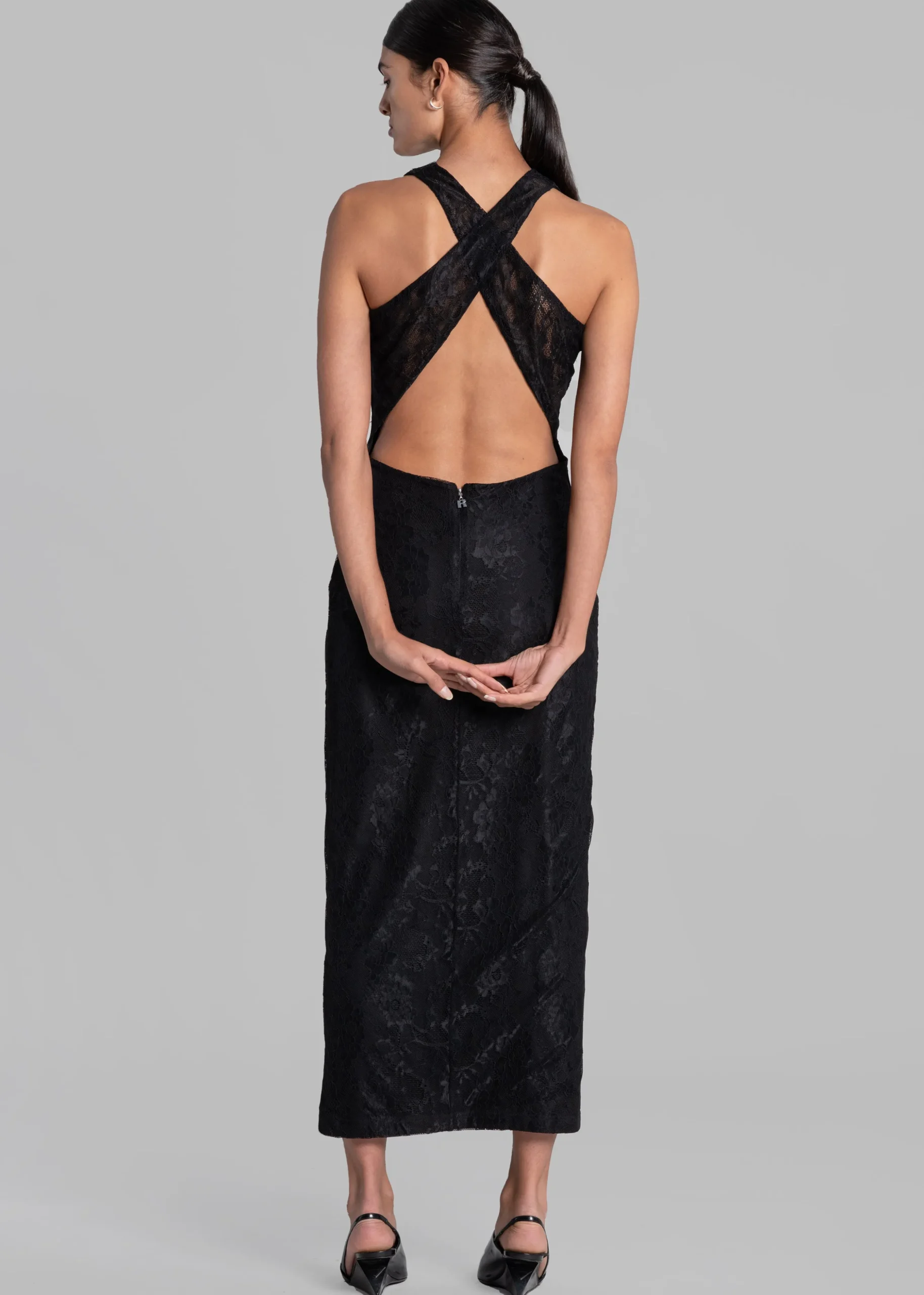 Rotate Mesh Lace Slit Dress