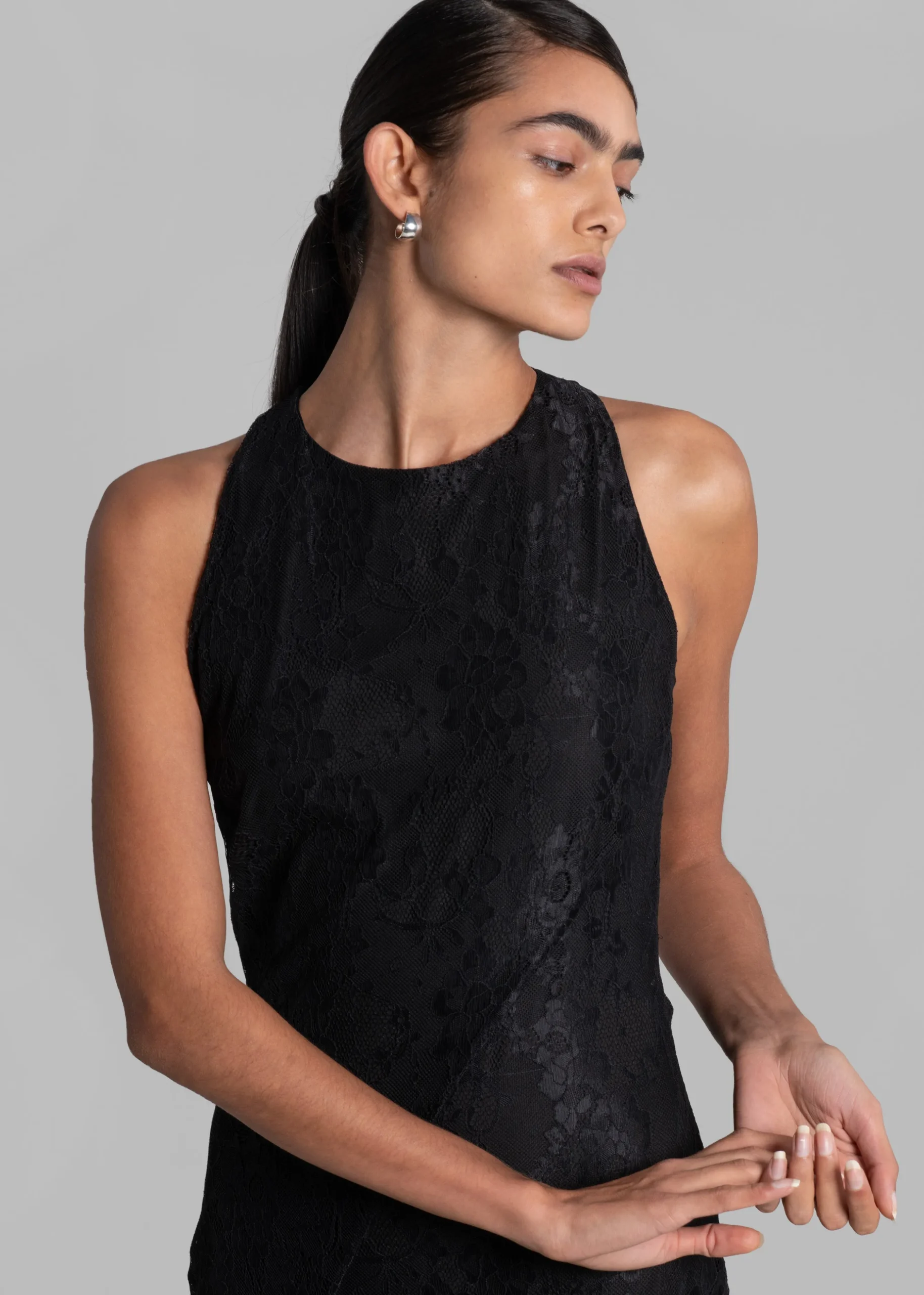 Rotate Mesh Lace Slit Dress