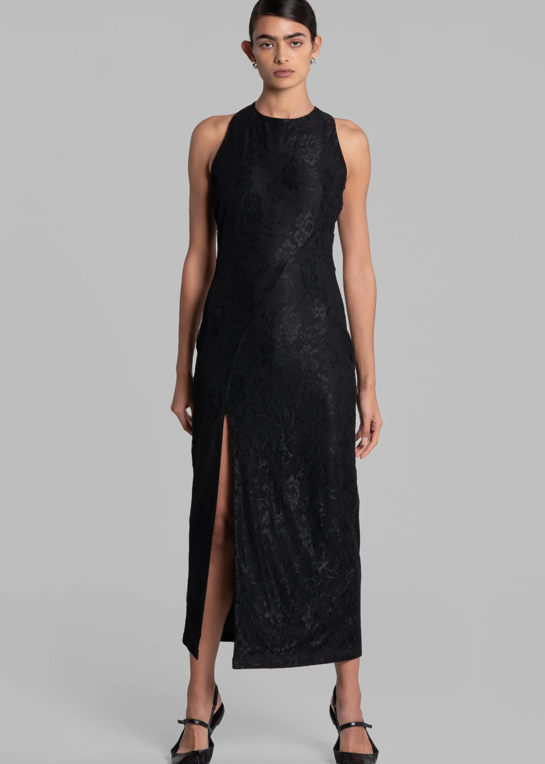 Rotate Mesh Lace Slit Dress