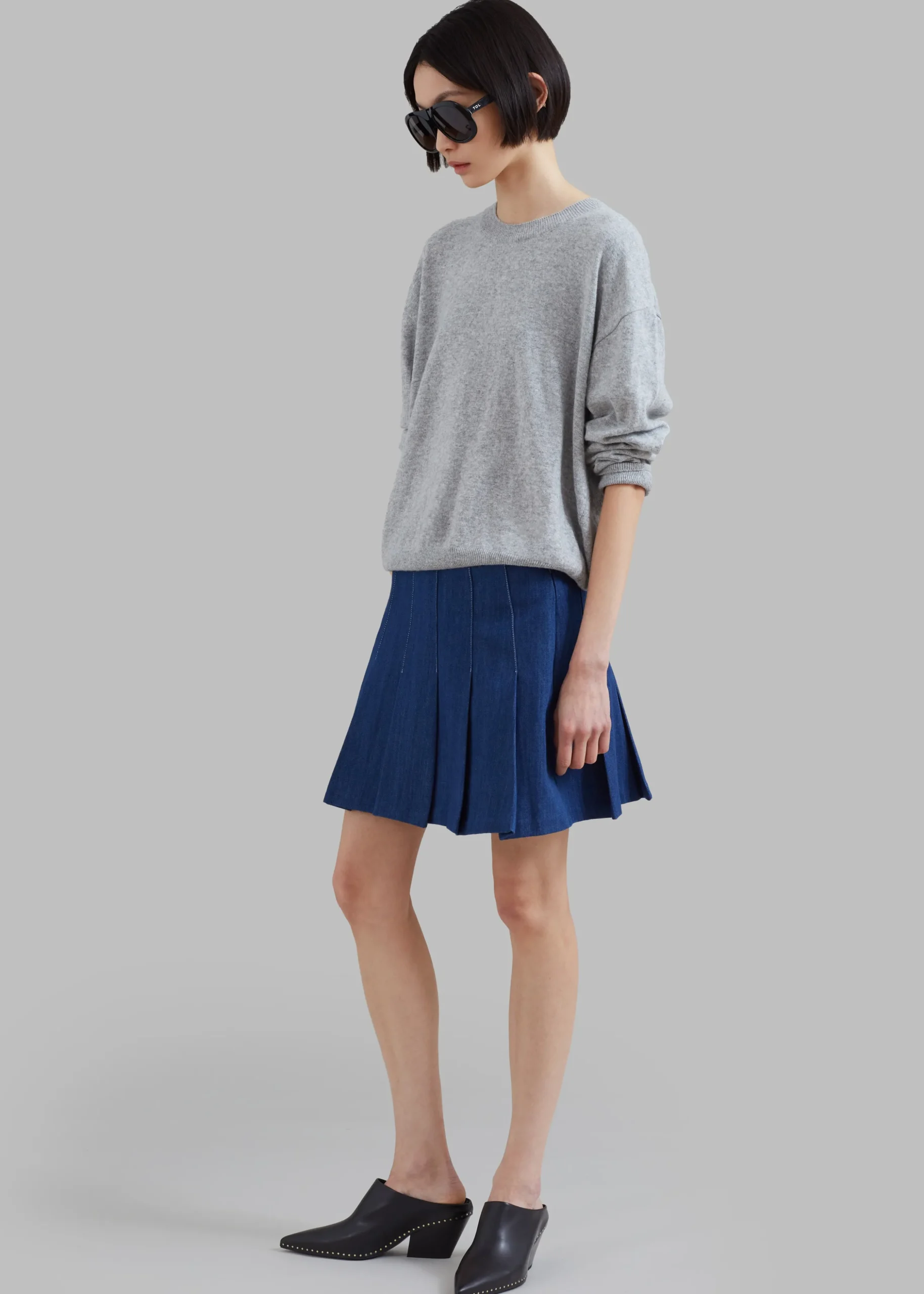 Sase Pleated Denim Skirt