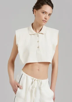 Serena Polo Padded Shoulders Boxy Top
