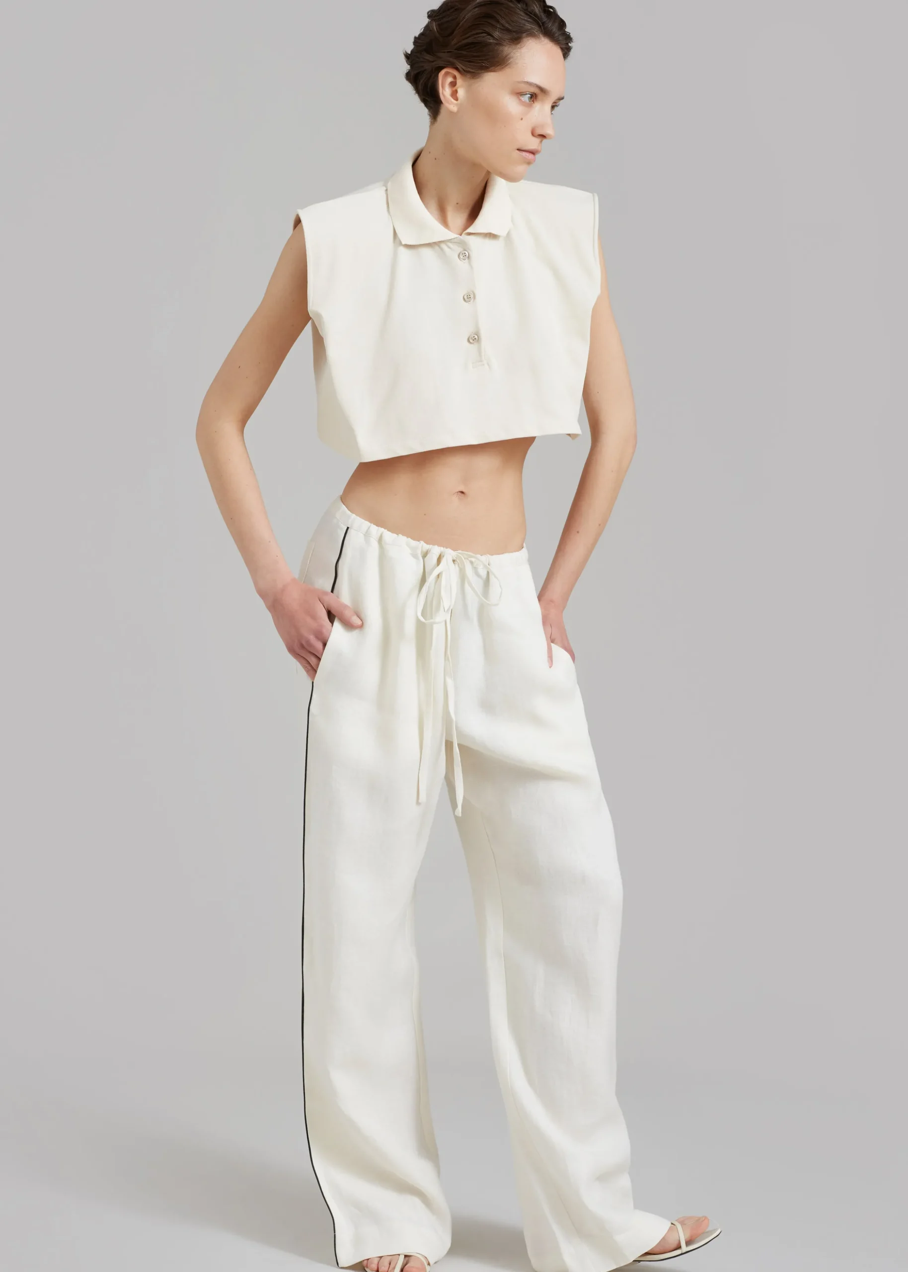 Serena Polo Padded Shoulders Boxy Top