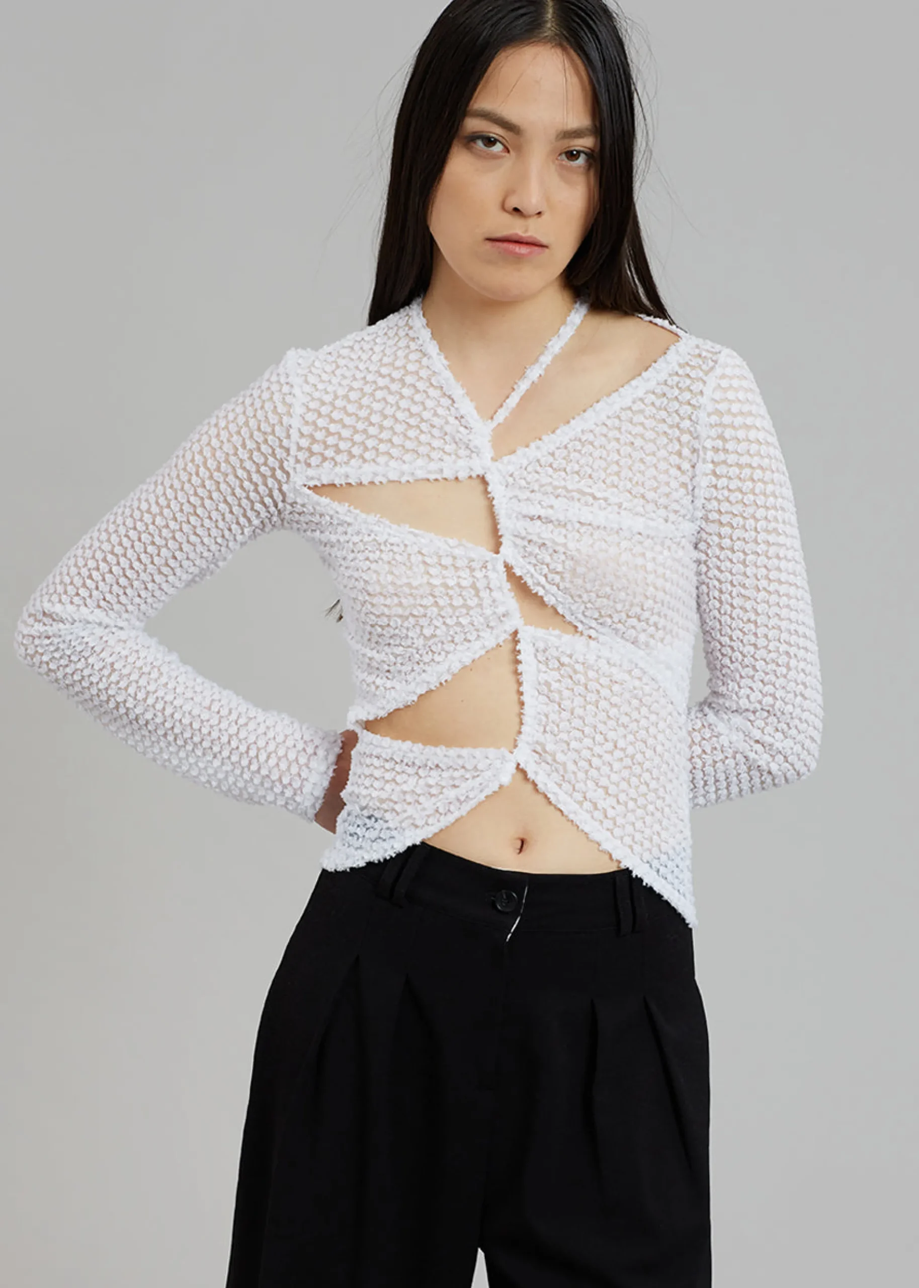 Sid Neigum Flocked Cutout Tension Blouse