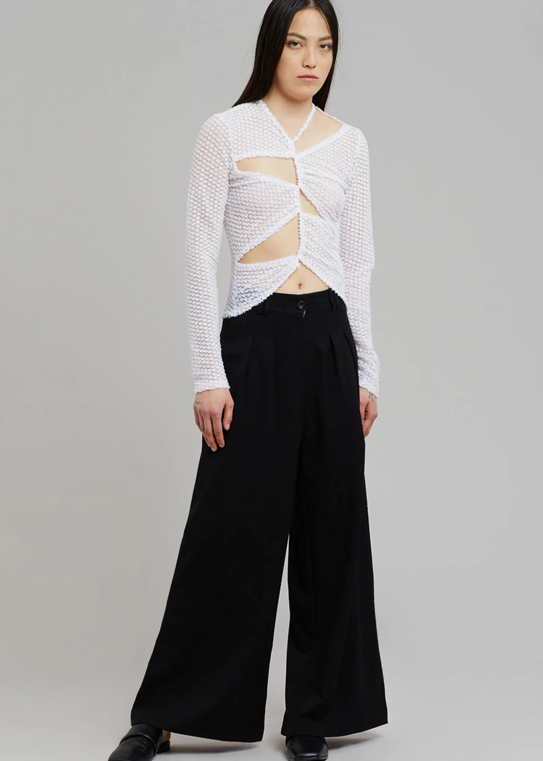 Sid Neigum Flocked Cutout Tension Blouse