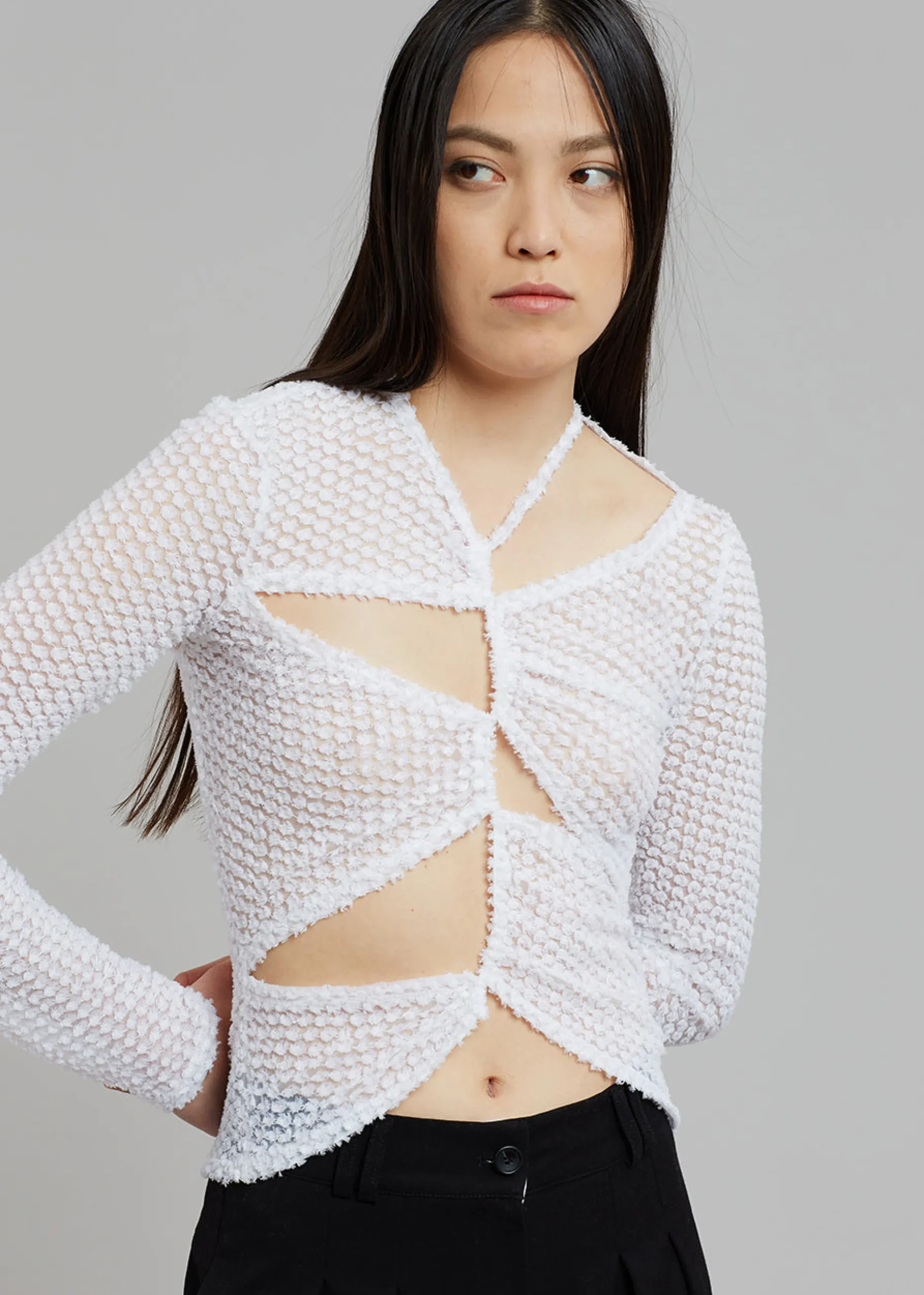 Sid Neigum Flocked Cutout Tension Blouse