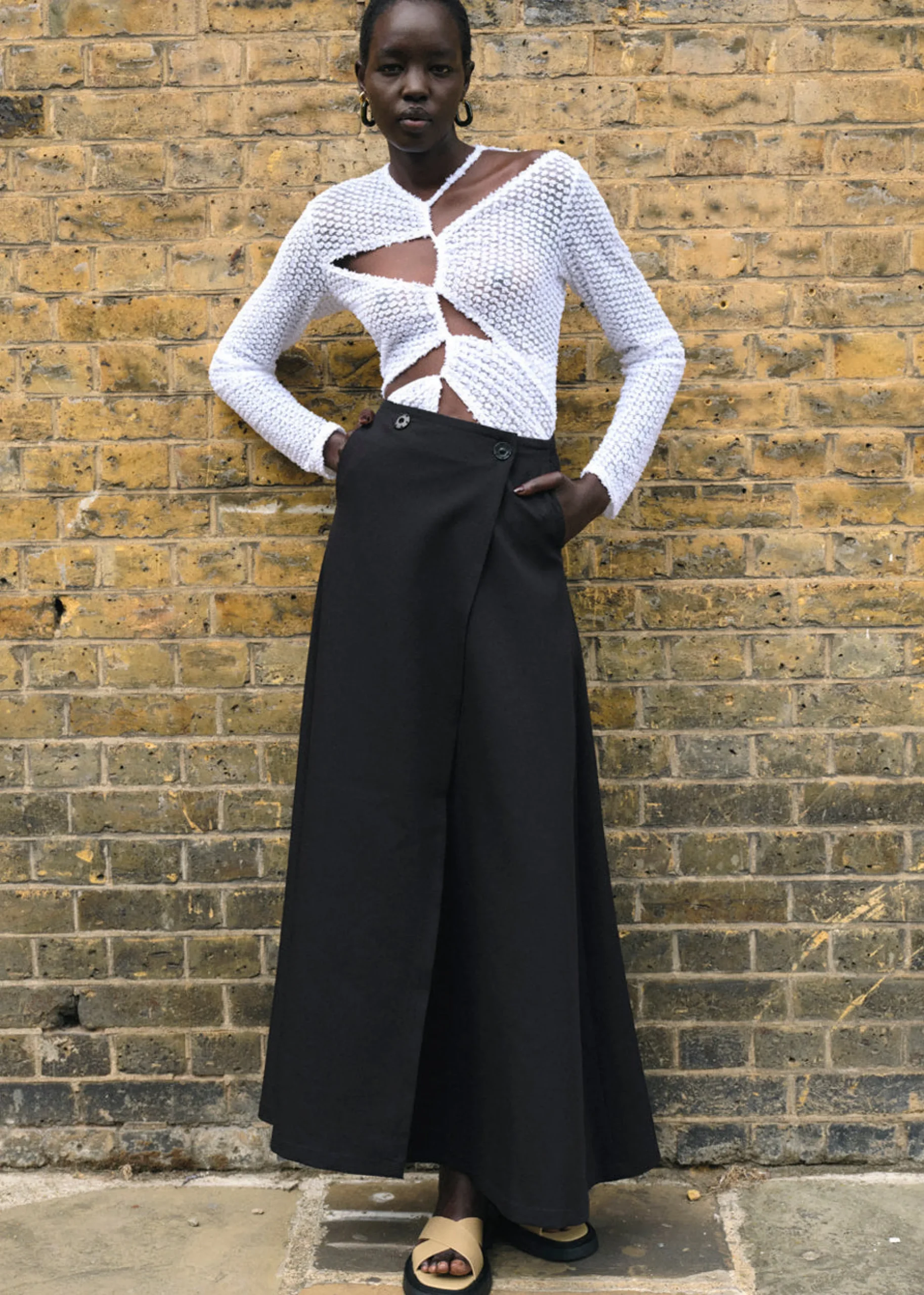 Sid Neigum Flocked Cutout Tension Blouse