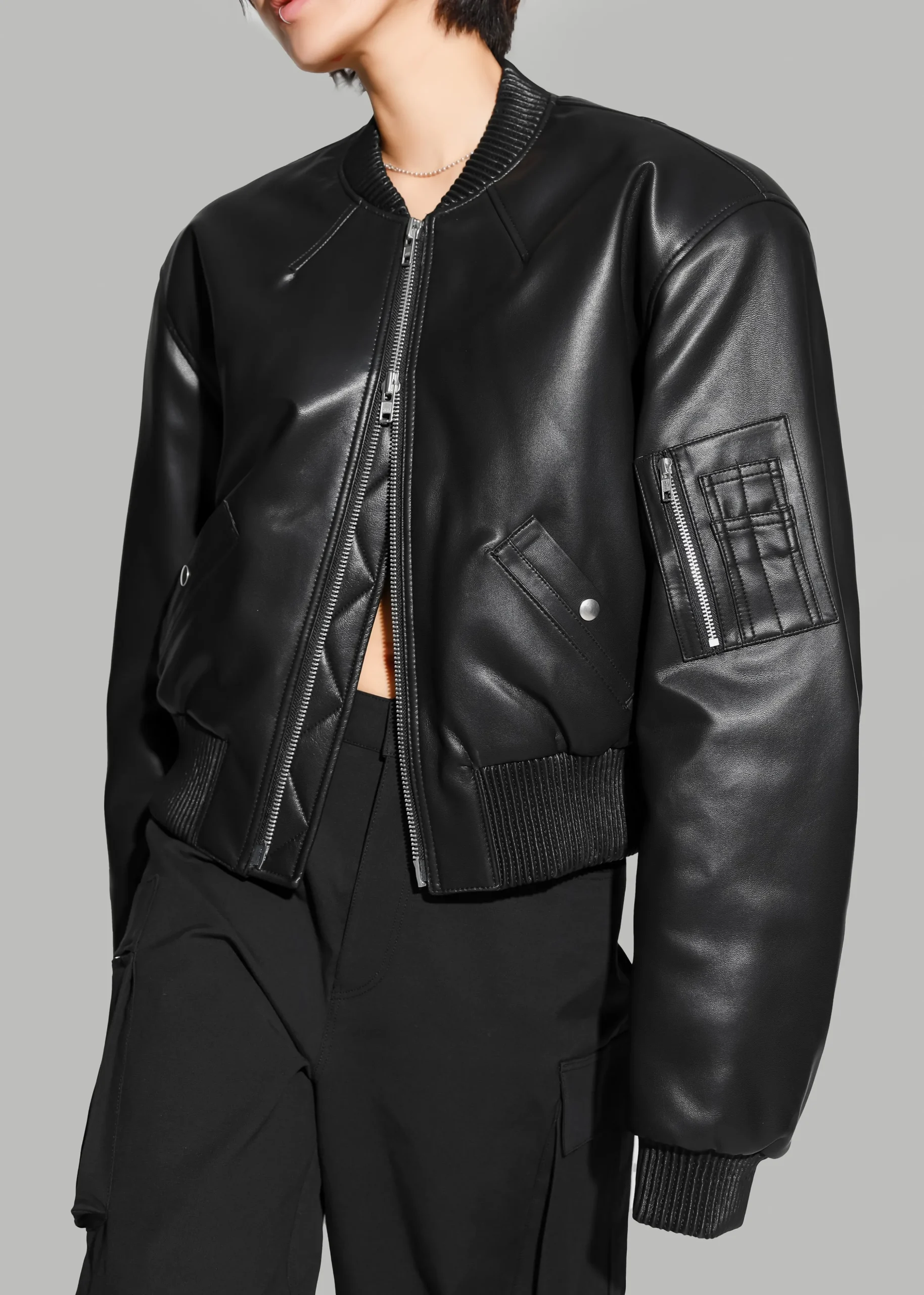 Sille Faux-Leather Cropped Bomber