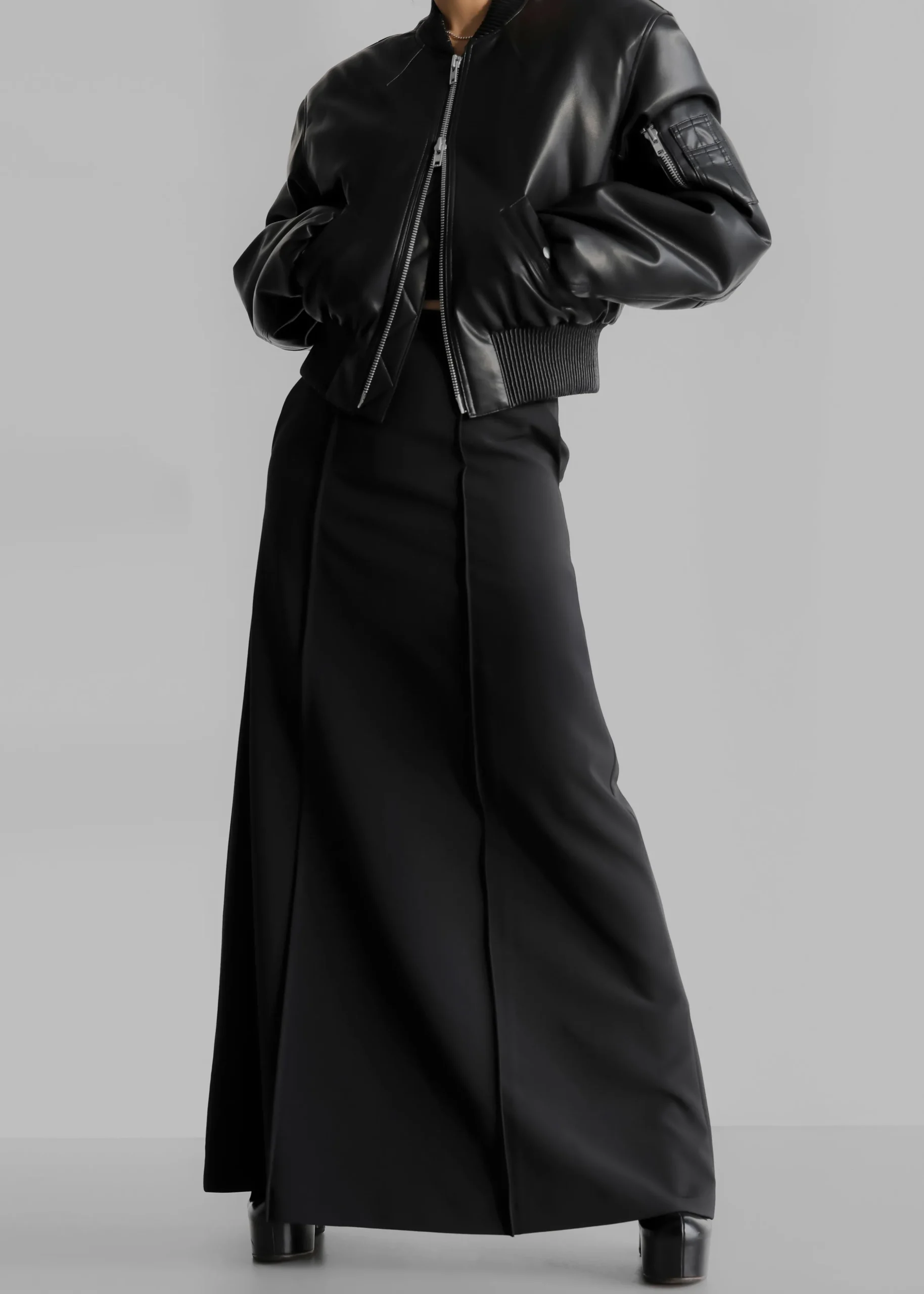 Sille Faux-Leather Cropped Bomber