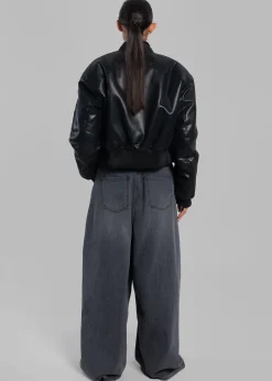 Sille Faux-Leather Cropped Bomber