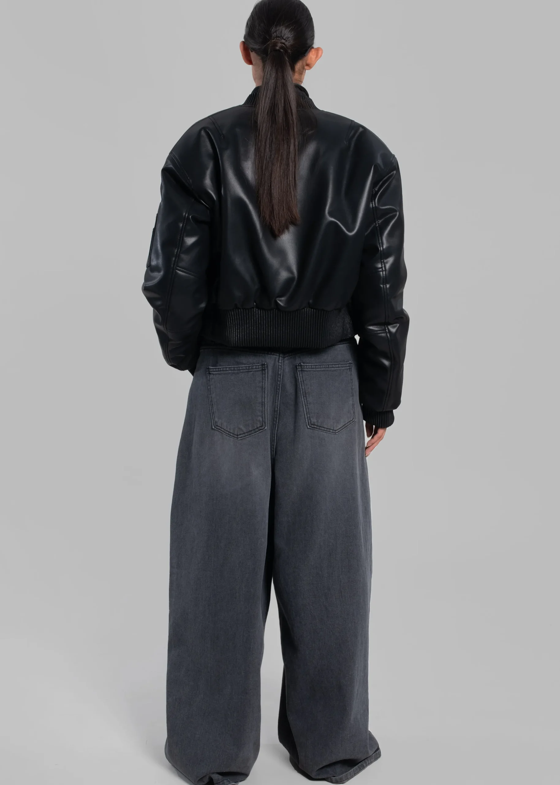 Sille Faux-Leather Cropped Bomber