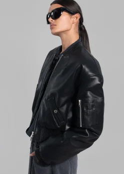 Sille Faux-Leather Cropped Bomber