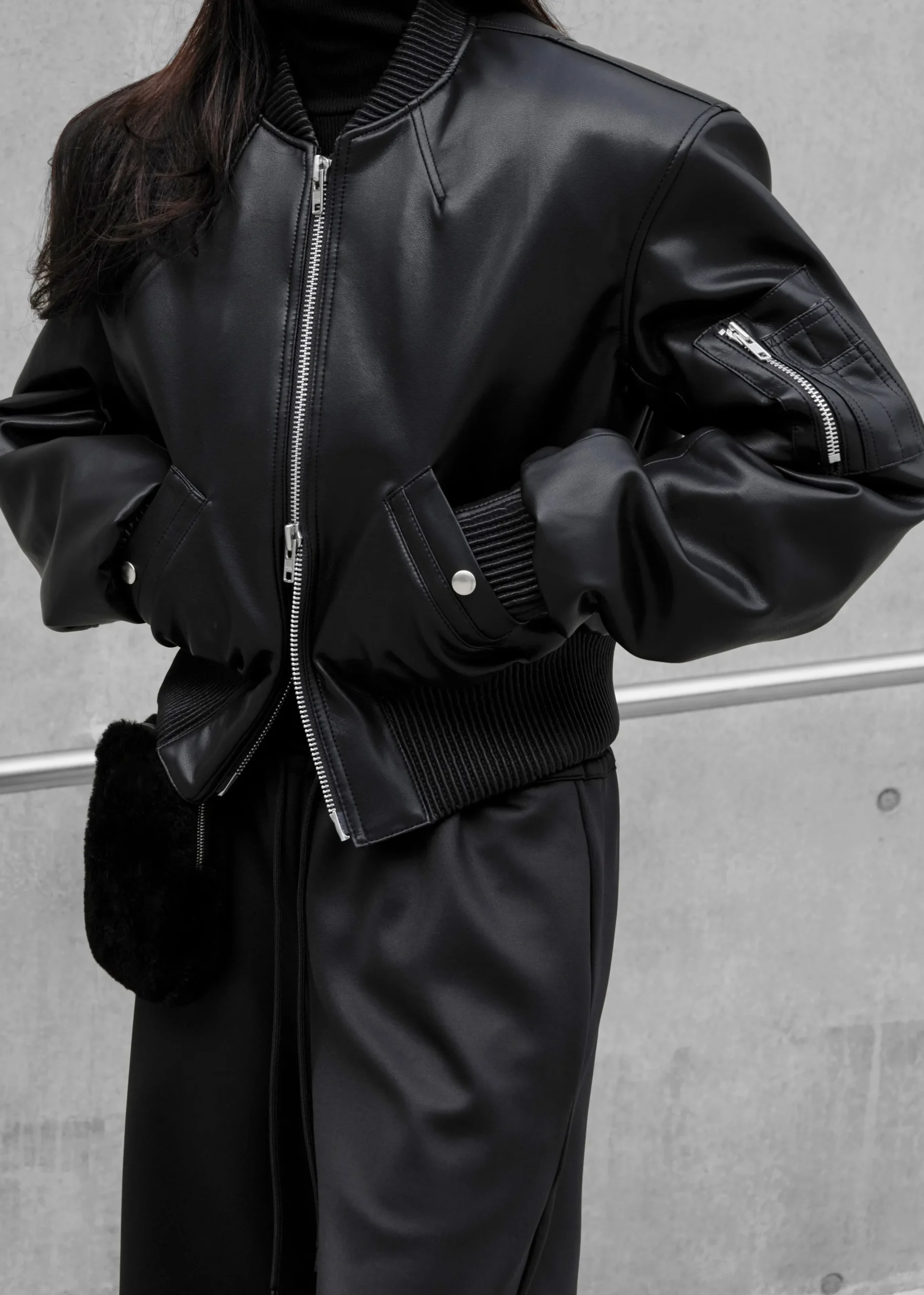 Sille Faux-Leather Cropped Bomber