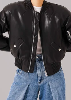 Sille Faux-Leather Cropped Bomber