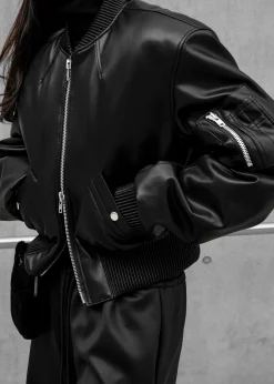 Sille Faux-Leather Cropped Bomber