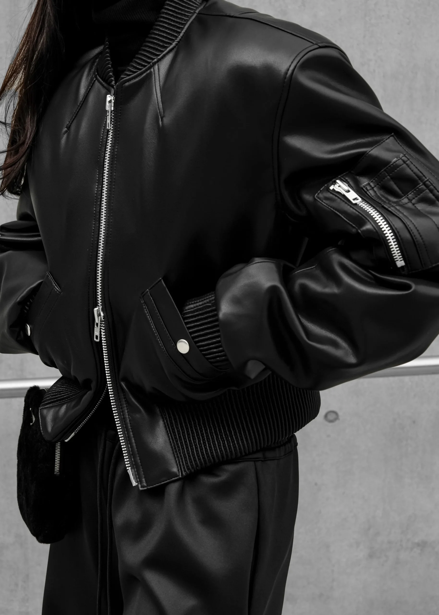 Sille Faux-Leather Cropped Bomber