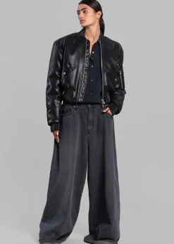 Sille Faux-Leather Cropped Bomber