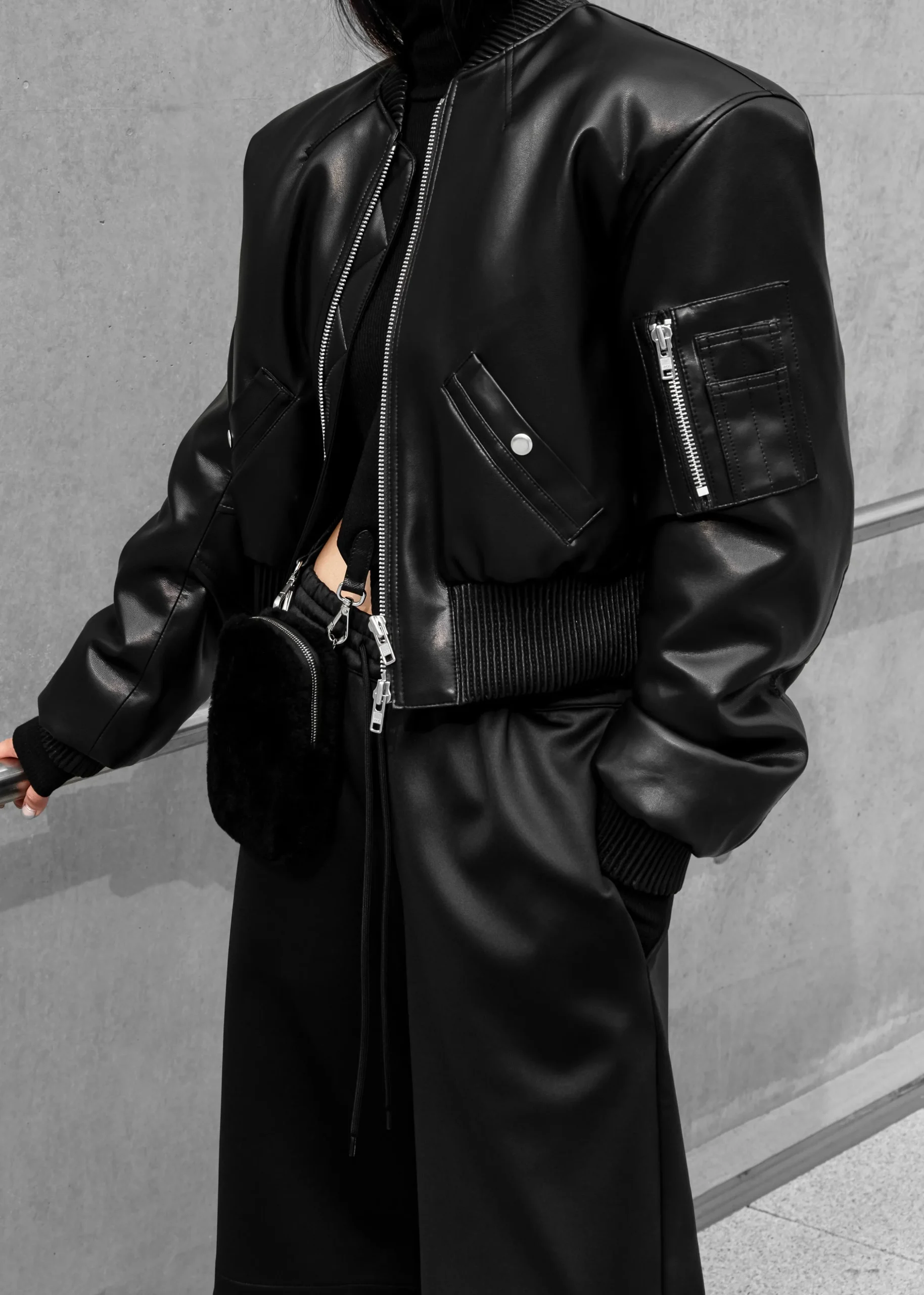 Sille Faux-Leather Cropped Bomber