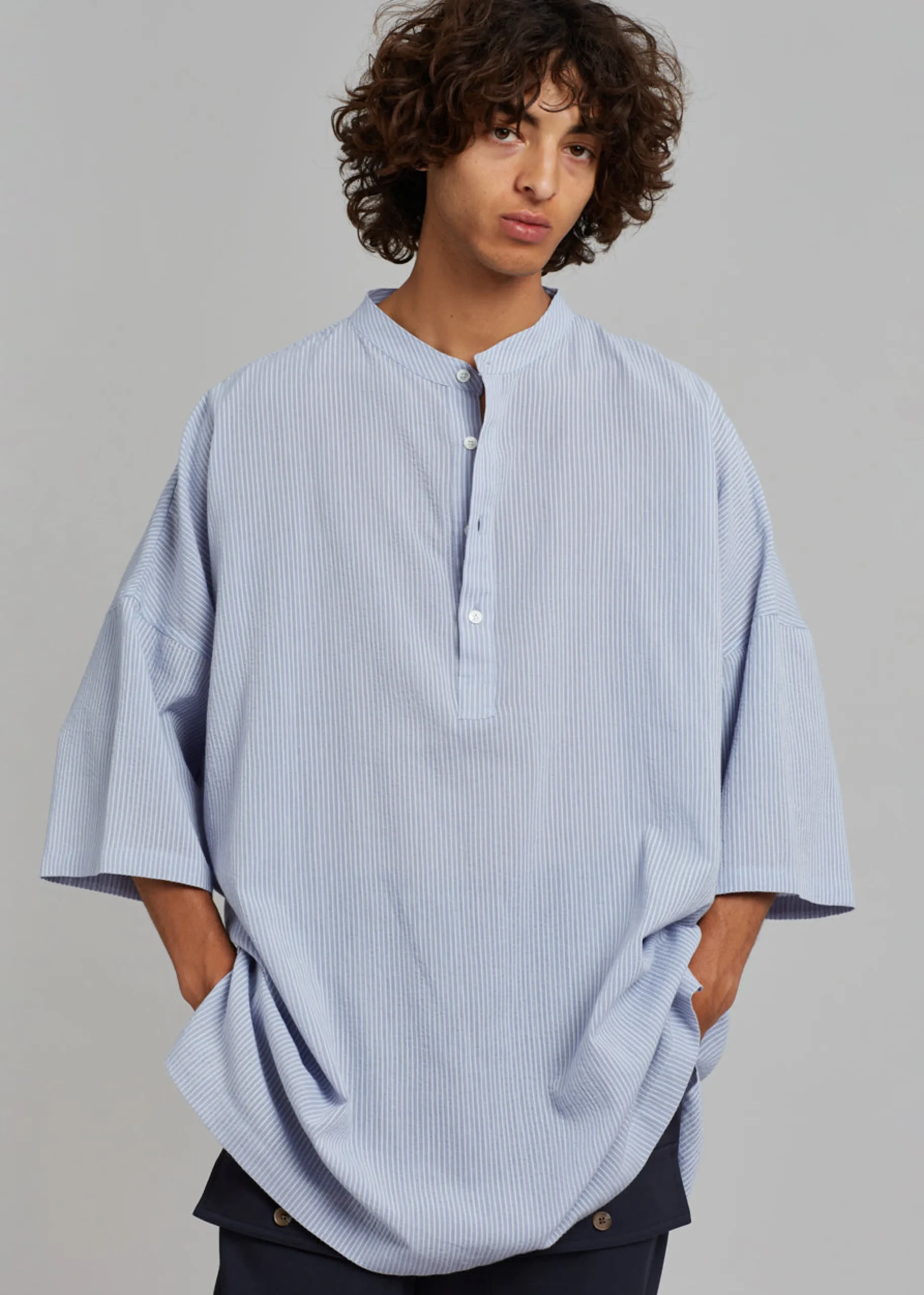 Teo Oversized Collarless Shirt