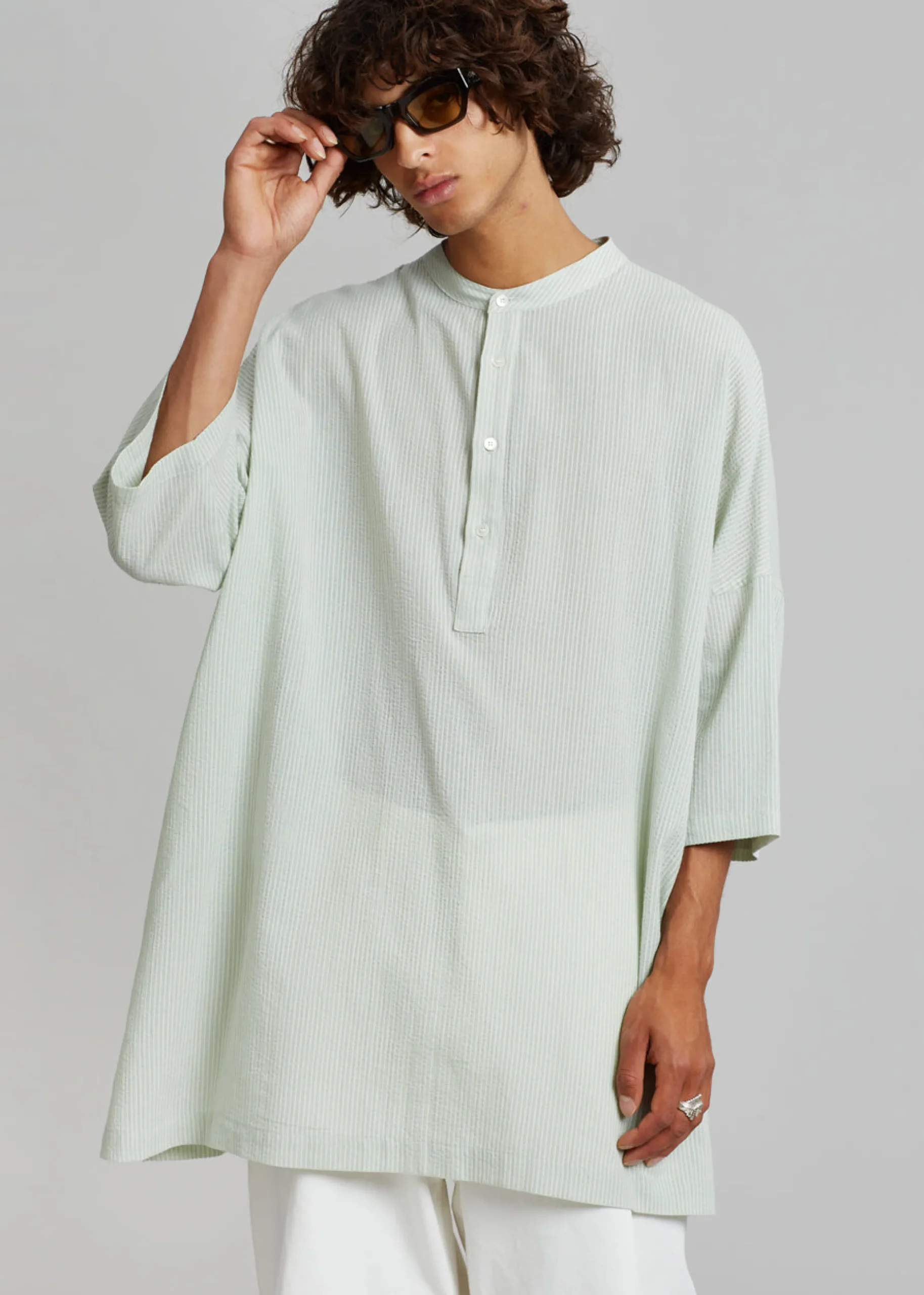Teo Oversized Collarless Shirt