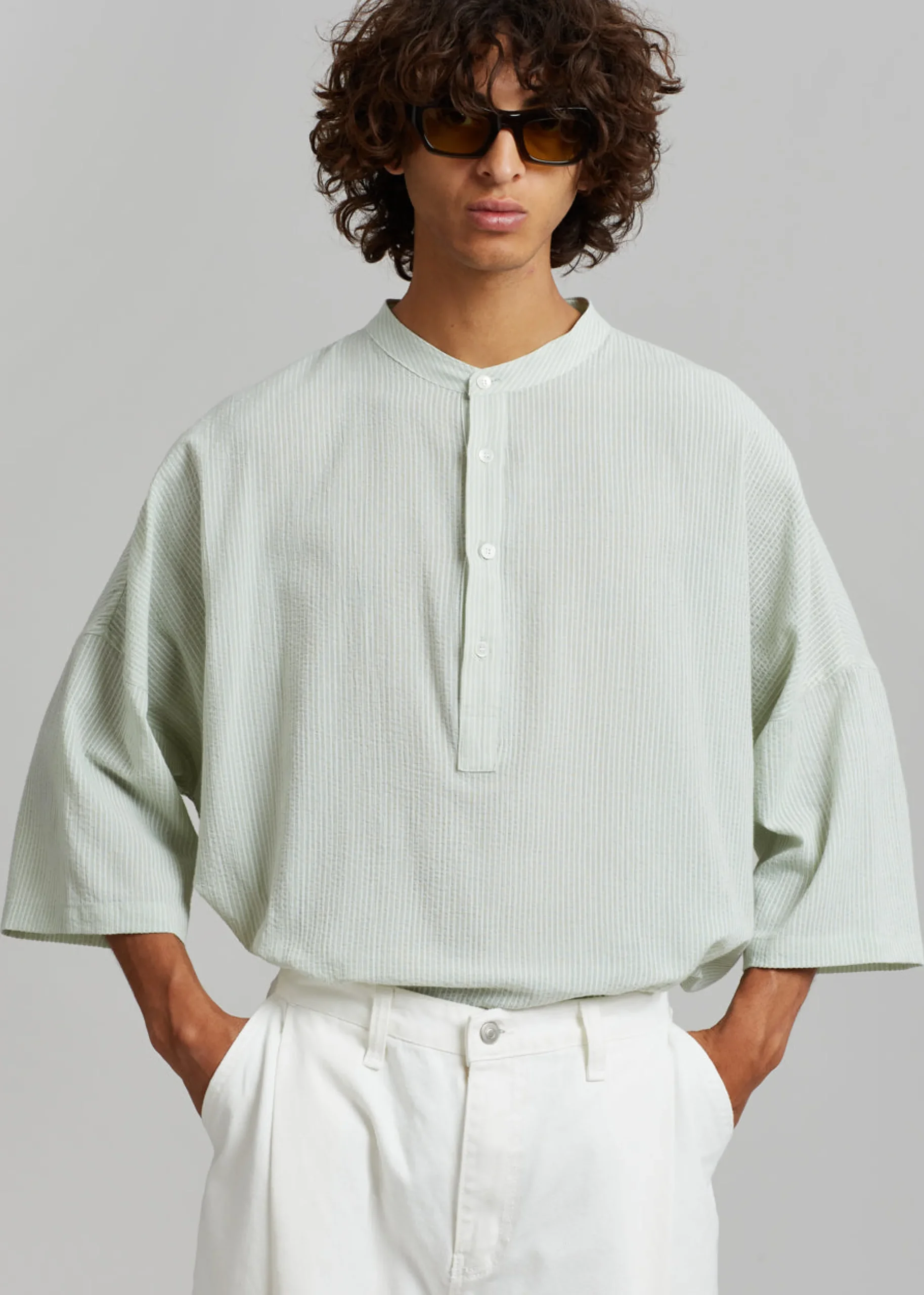 Teo Oversized Collarless Shirt